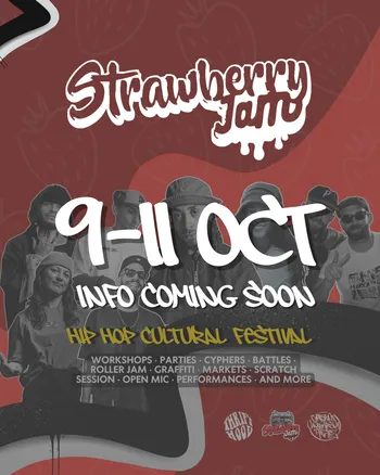 Strawberry Jam Poster - Red with graphics "coming Soon"